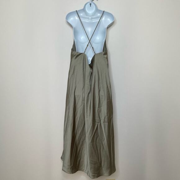 Show Me Your Mumu Verona Cowl Dress Moss Green Luxe Satin XXL Midi Bridesmaid - Picture 4 of 9